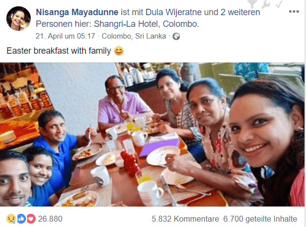 Letztes Foto kurz vor den Anschlägen: Nisanga Mayadunne starb mit ihrer Mutter, einer Star-Köchin.