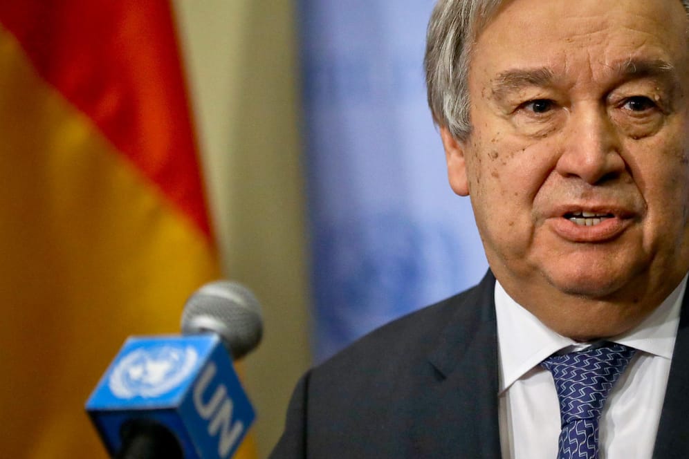 Antonio Guterres: Der Generalsekretär der Vereinten Nationen (UN), spricht auf einer Pressekonferenz über die Lage in Libyen.