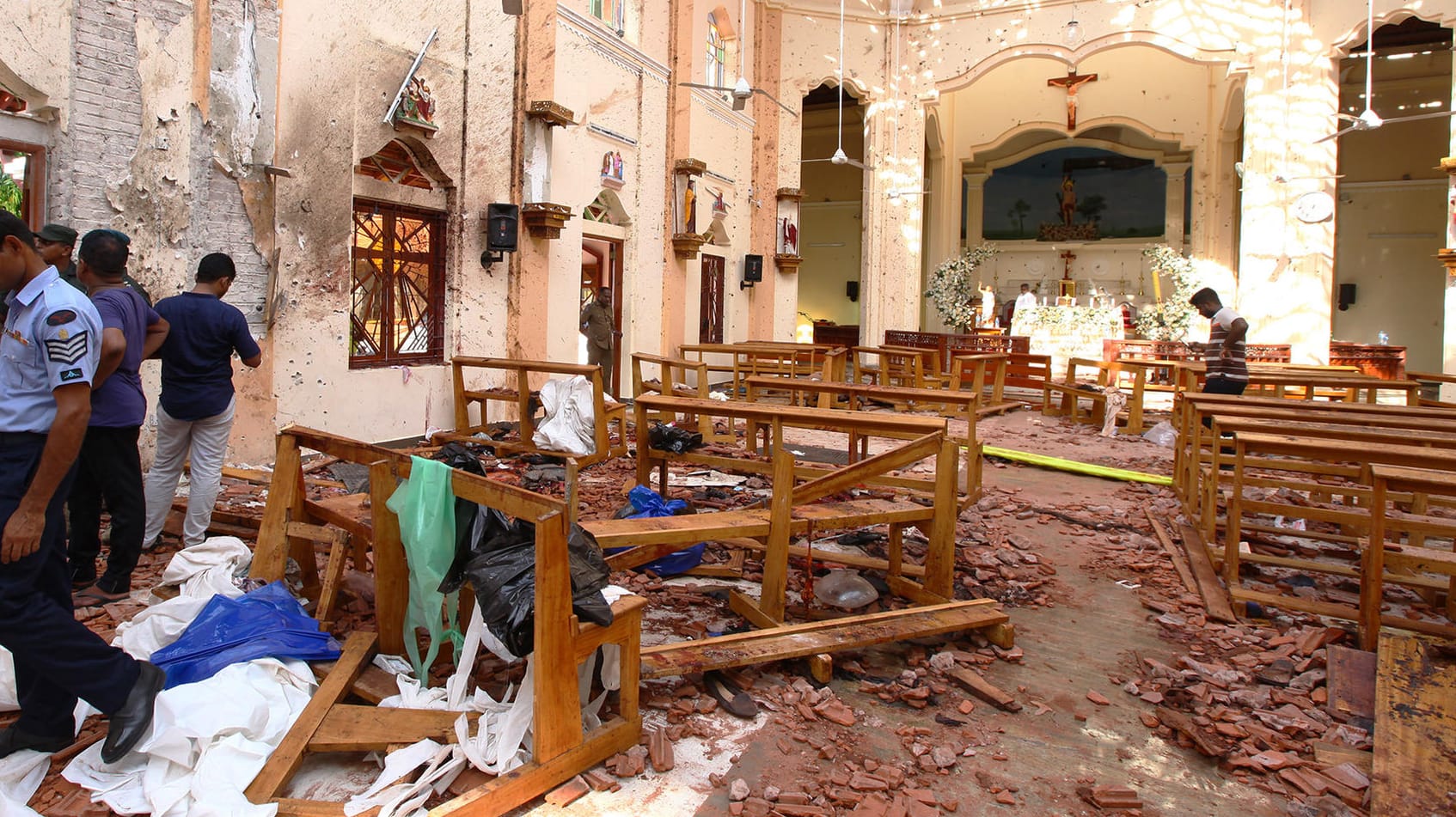 St. Sebastian's Kirche in Negombo, Sri Lanka: Mehrere Bombenexplosionen zerstörten Kirchen im Land