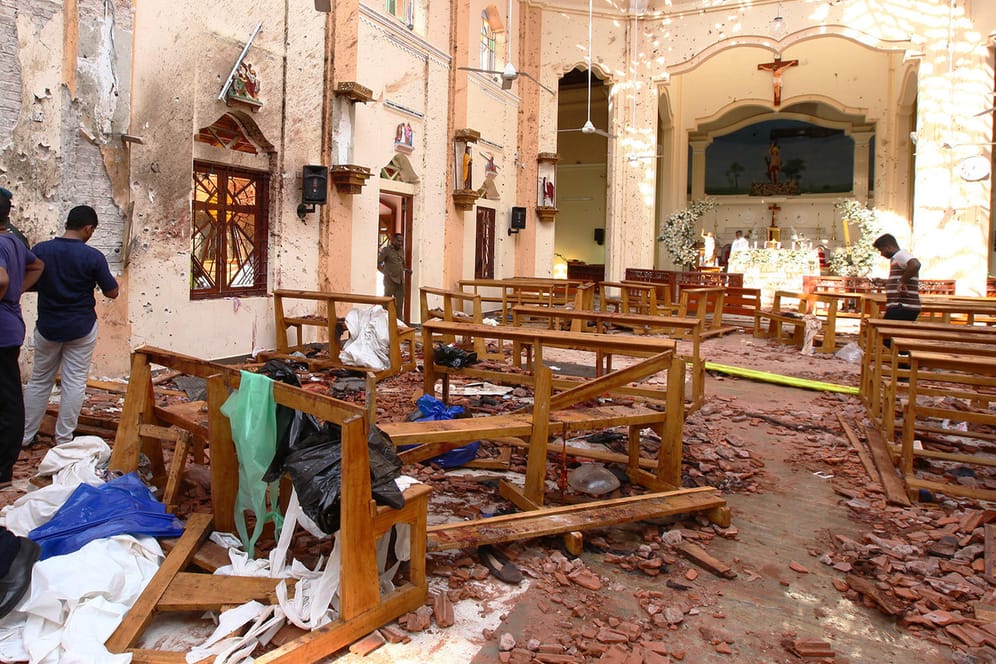 St. Sebastian's Kirche in Negombo, Sri Lanka: Mehrere Bombenexplosionen zerstörten Kirchen im Land