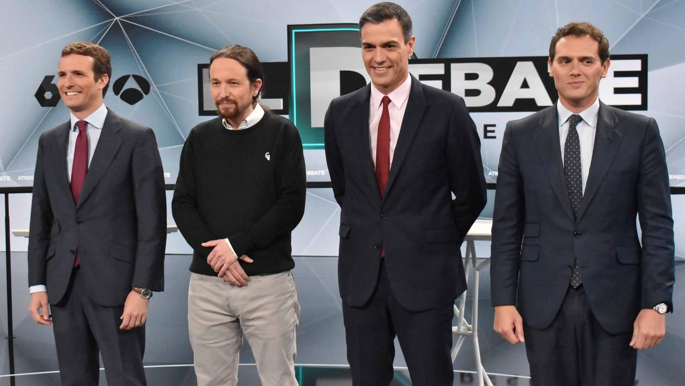 Von links: Pablo Casado, Pablo Iglesias, Pedro Sanchez und Albert Rivera: Die vier Spitzenkandidaten bei ihrer letzten TV-Debatte.