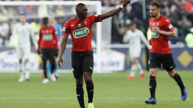 Stade Rennes Hamari Traore jubelt nach dem Anschlusstor zum 1:2.