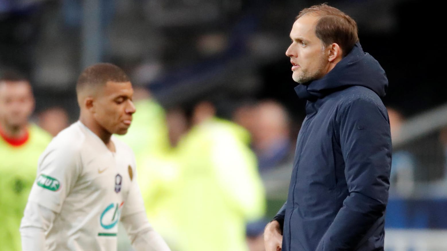 Niedergeschlagen: Kylian Mbappé (l.) und Thomas Tuchel.