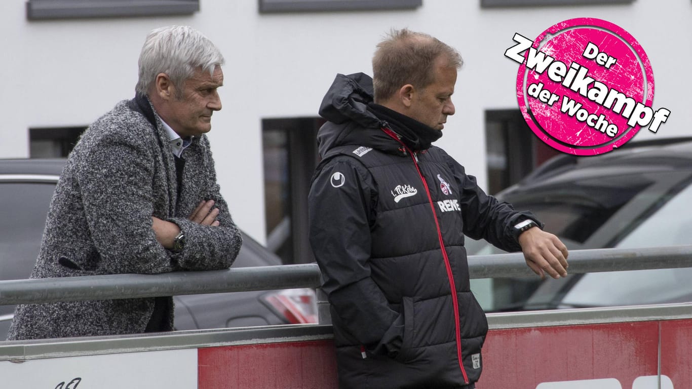 Köln-Geschäftsführer Veh (l.) und Ex-Trainer Anfang.
