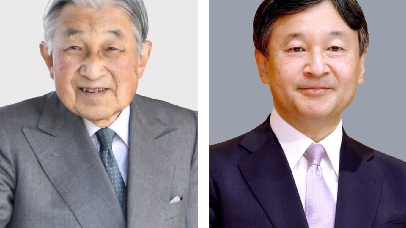 Kaiser Akihito und sein Sohn Kronprinz Naruhito: Ab dem 1. Mai ist Akihito Privatmann, sein Sohn besteigt als neuer Kaiser den Thron.
