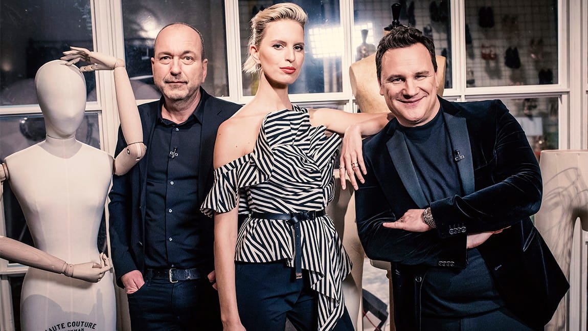 "Guidos Masterclass": Donald Schneider, Karolina Kurkova und Guido Maria Kretschmer.