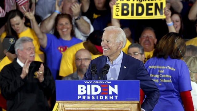 Joe Biden, ehemaliger Vizepräsident der USA und demokratischer Kandidat für die Präsidentschaftswahlen 2020, spricht auf einer Wahlkampfveranstaltung. Joe Biden, ehemaliger Vizepräsident der USA und demokratischer Kandidat für die Präsidentschaftswahlen 2020, spricht auf einer Wahlkampfveranstaltung.