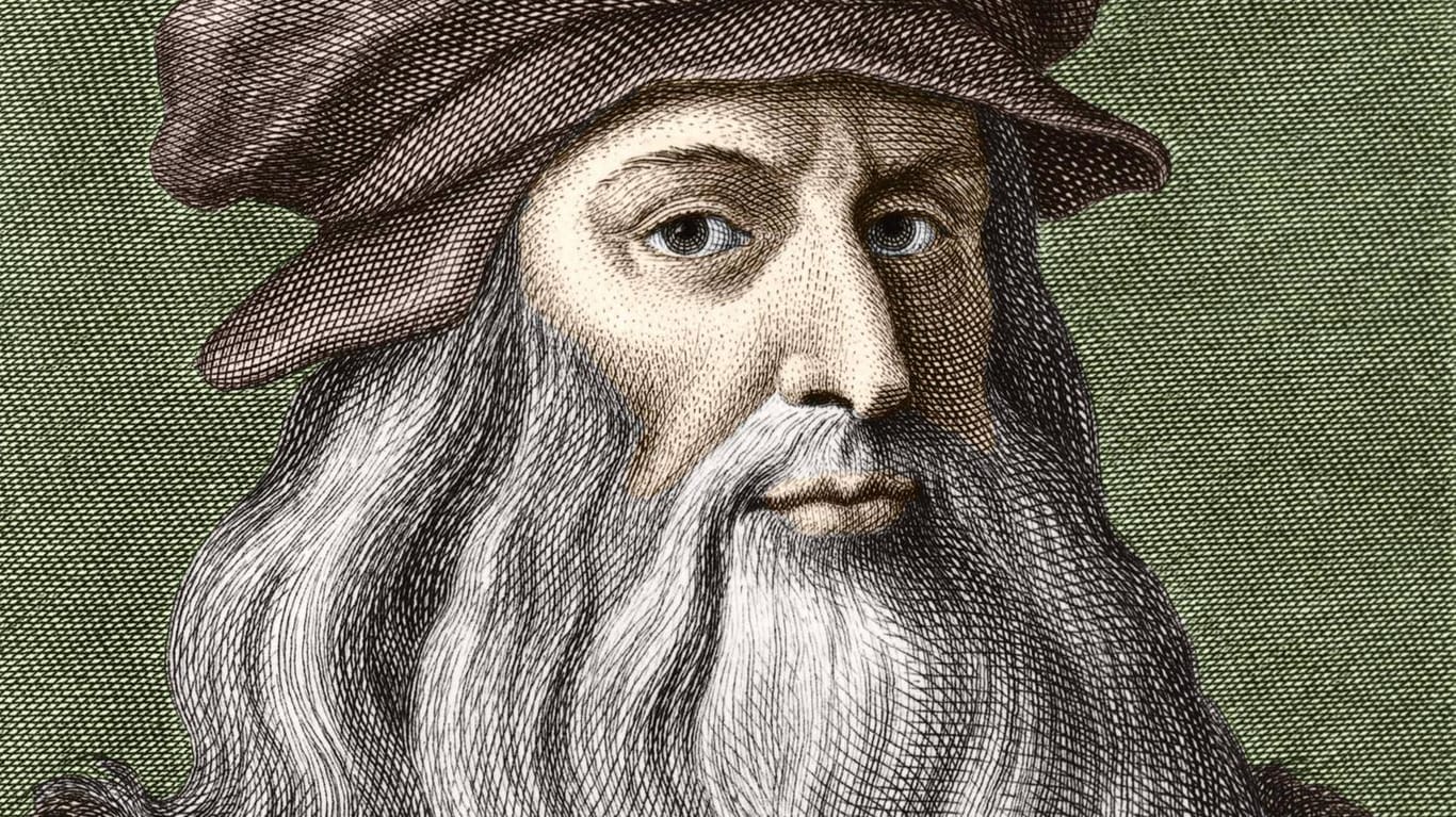 Portrait von Leonardo da Vinci: Der italienischer Maler, Bildhauer, Baumeister, Ingenieur, Zeichner und Naturforscher wurde am 15. April 1452 in Vinci bei Florenz geboren. Am 2. Mai 1519 starb er in Chateaux de Cloux bei Amboise.