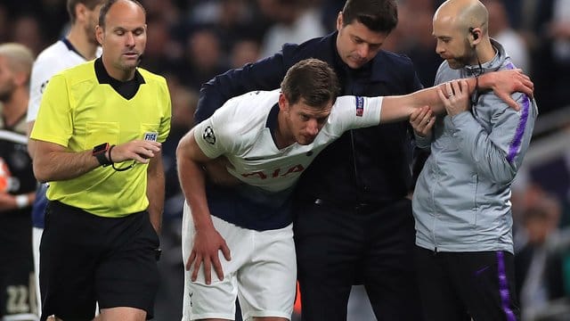 Jan Vertonghen (M) musste nach einem Zusammenprall im Hinspiel ausgewechselt werden. Jan Vertonghen (M) musste nach einem Zusammenprall im Hinspiel ausgewechselt werden.
