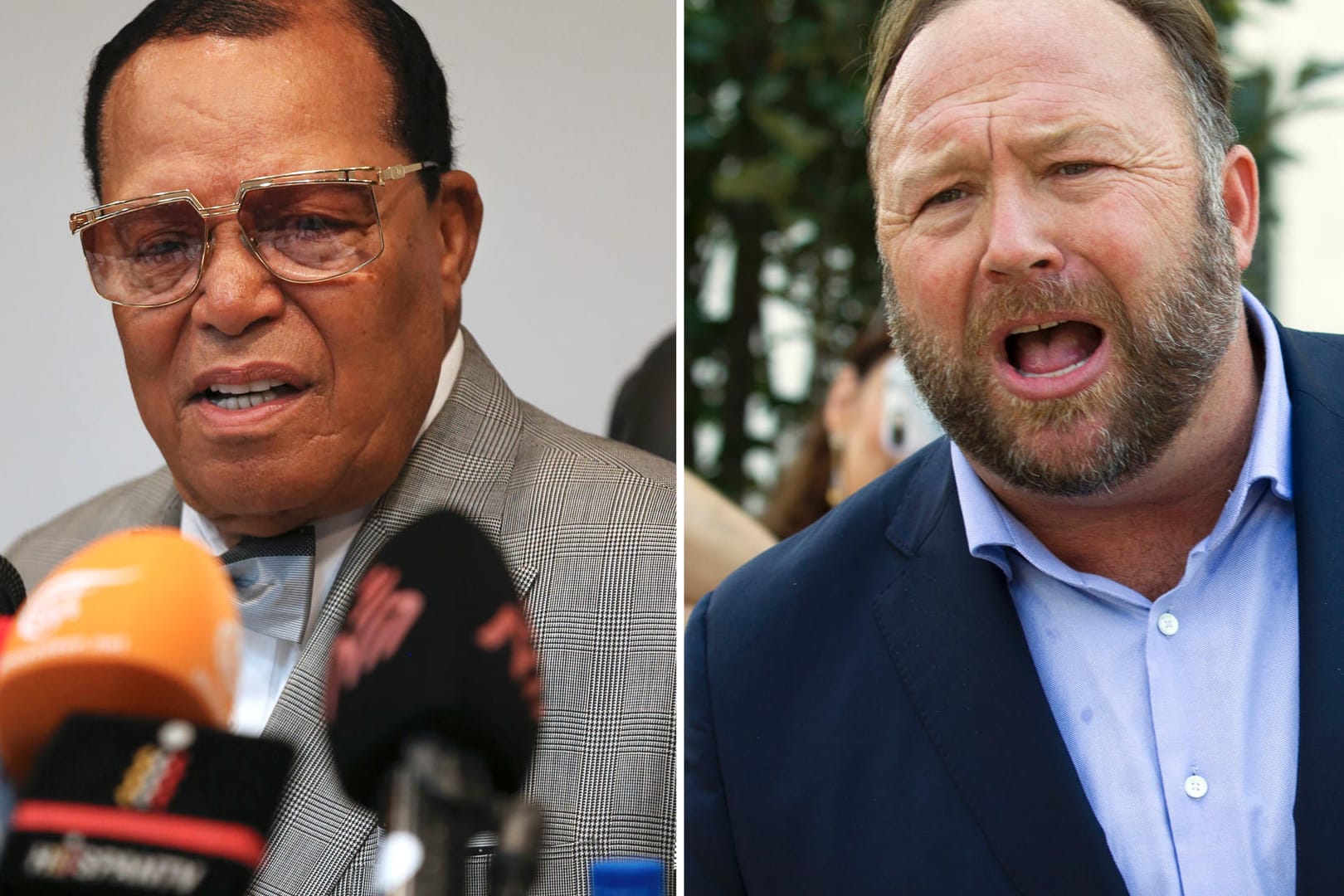 Louis Farrakhan (l.), Alex Jones (r.): Facebook hat die Konten mehrerer umstrittener Personen gelöscht.