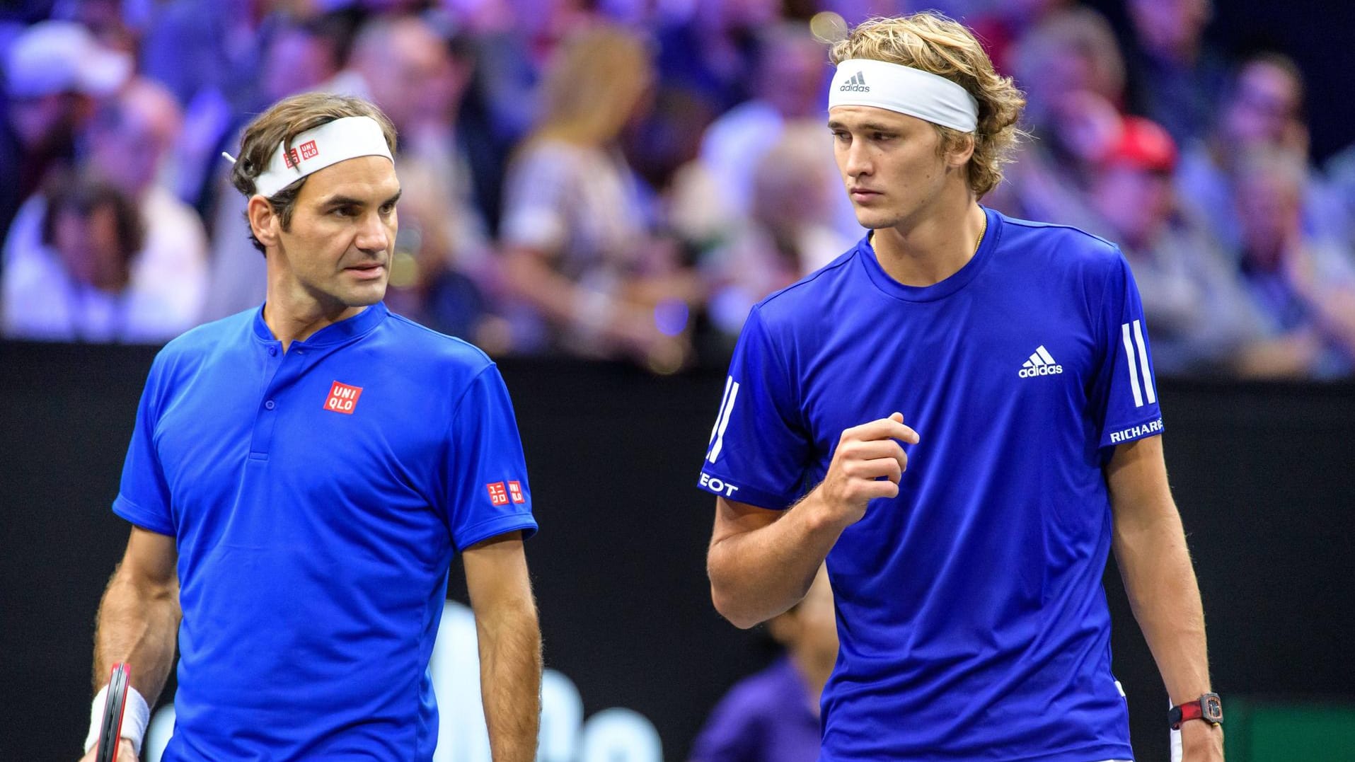 Wichtiger Rat: Federer (li.) und Zverev beim Laver Cup im September 2018 in Chicago.