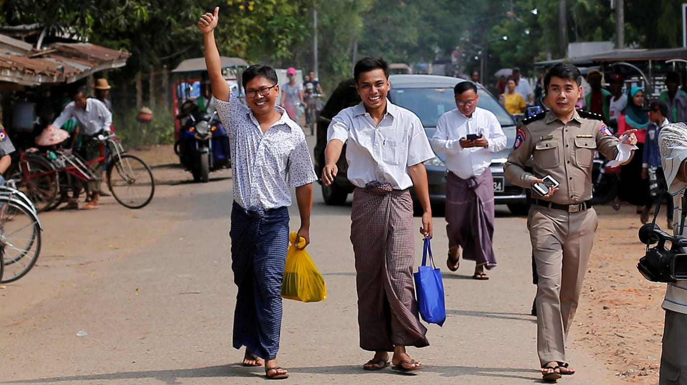 Wa Lone und Kyaw Soe Oo nach ihrer Freilassung.