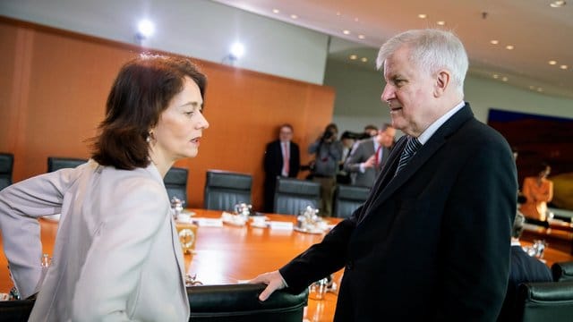 Bundesjustizministerin Katarina Barley und Bundesinnenminister Horst Seehofer am Rande einer Kabinettssitzung im Kanzleramt.