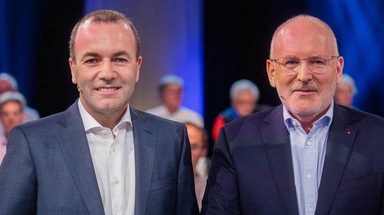 Manfred Weber (EVP) und Frans Timmermans (SPE): In der ARD lieferten sich die Spitzenkandidaten ein Rededuell.