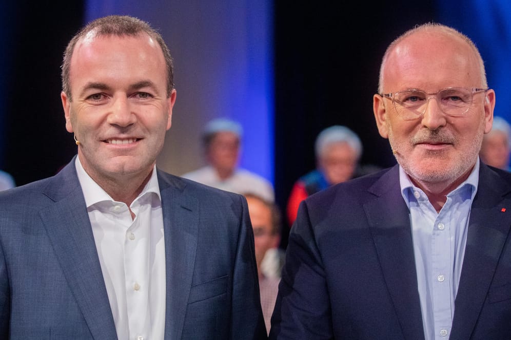 Manfred Weber (EVP) und Frans Timmermans (SPE): In der ARD lieferten sich die Spitzenkandidaten ein Rededuell.