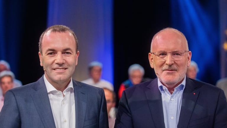 Die Spitzenkandidaten für die Europawahl, Manfred Weber (l, EVP) und Frans Timmermans (SPE), diskutierten in der ARD.