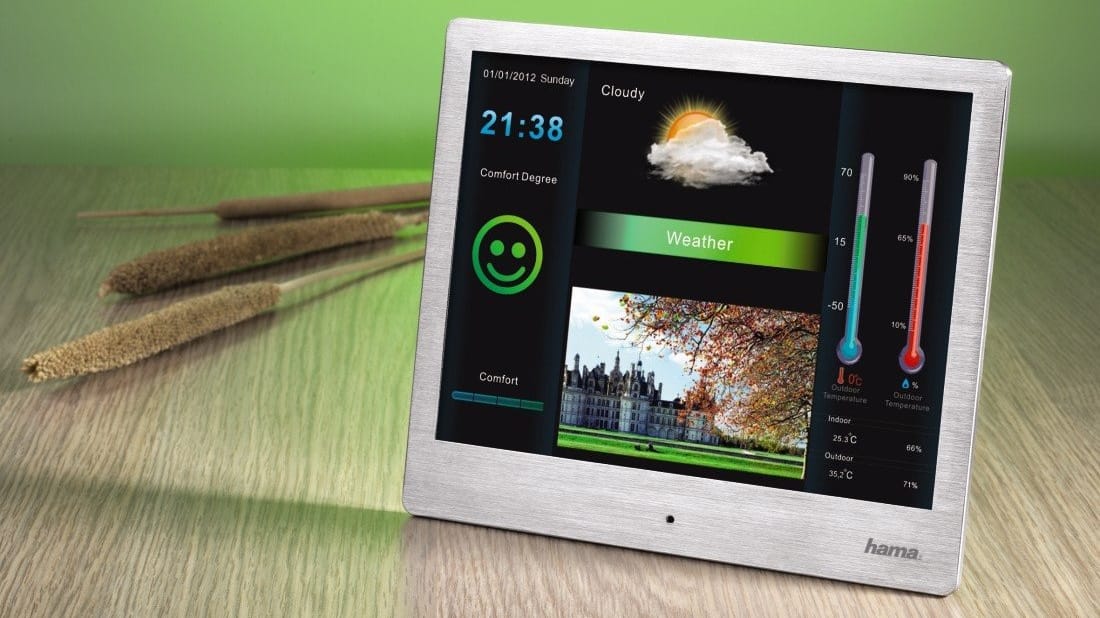 Ihre Fotos auf einem digitalen Bilderrahmen. Das Modell von Hama besitzt eine Wetterstation