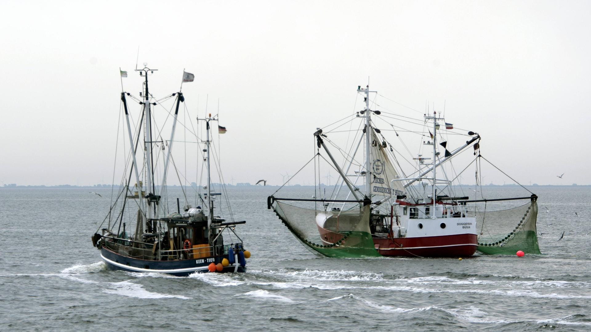 Kutter über dem versunkenen Doggerland: Vom Grund der Doggerbank kommen bisweilen in Fischernetzen Funde aus der Steinzeit hinauf.