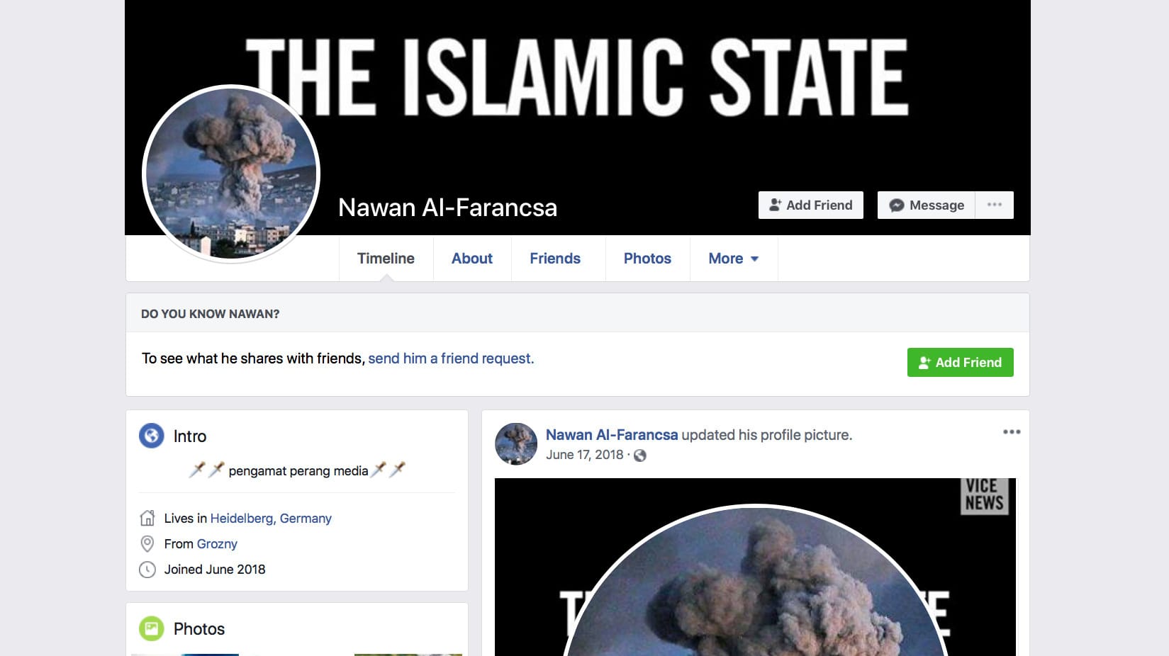 Eine Seite mit dem Banner "The Islamic State" ("Der islamische Staat"): Facebook hilft Extremisten unbeabsichtigt, extremistische Inhalte zu verbreiten.