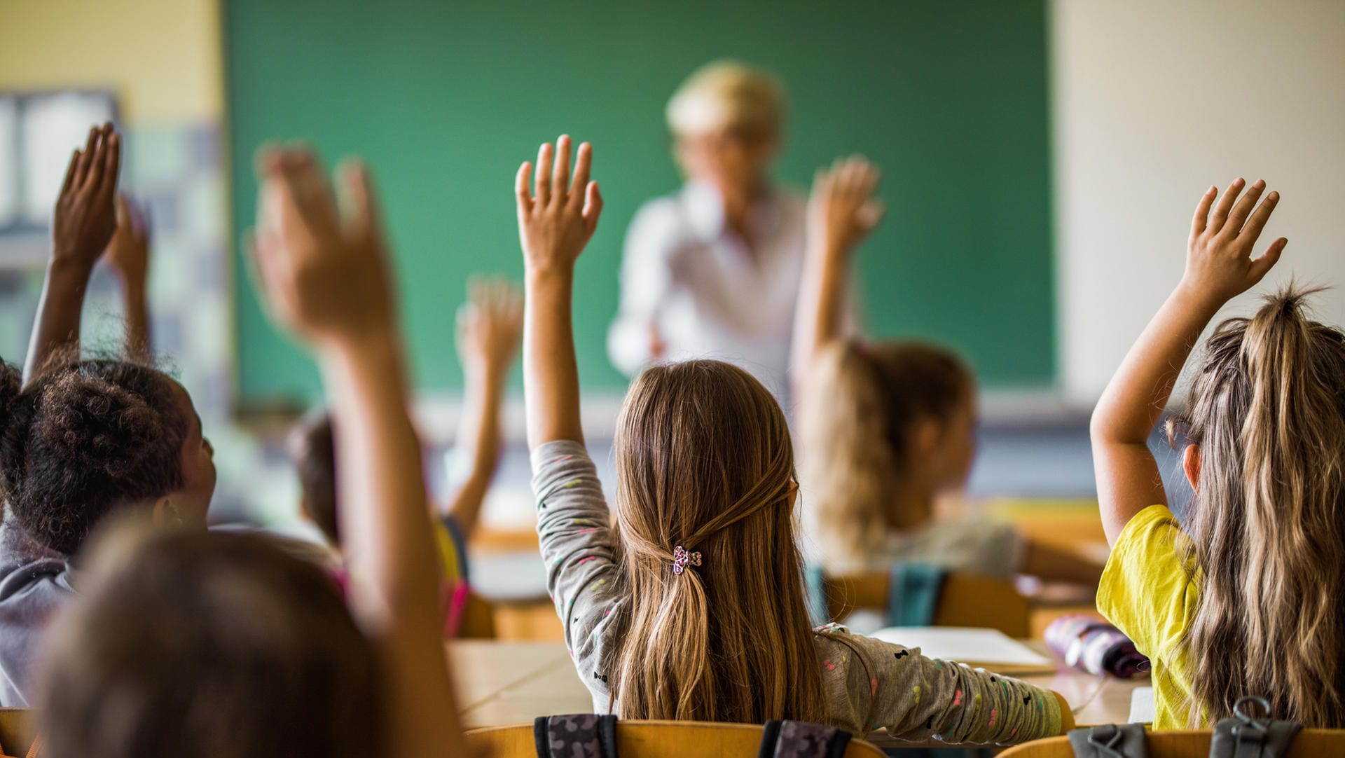 Lehrerin vor einer Grundschulklasse (Symbolbild): In Kalifornien soll eine erkrankte Lehrerin für ihre Vertretungskraft aufkommen.