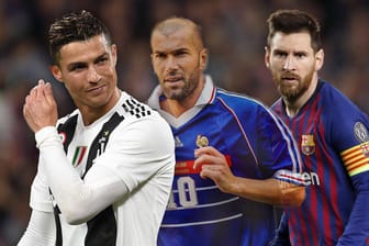 Drei der Besten aller Zeiten: Cristiano Ronaldo, Zinedine Zidane und Lionel Messi (v.l.n.r.).