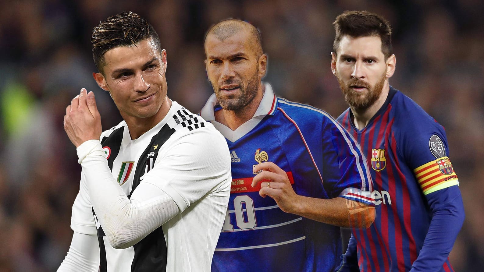 Drei der Besten aller Zeiten: Cristiano Ronaldo, Zinedine Zidane und Lionel Messi (v.l.n.r.).