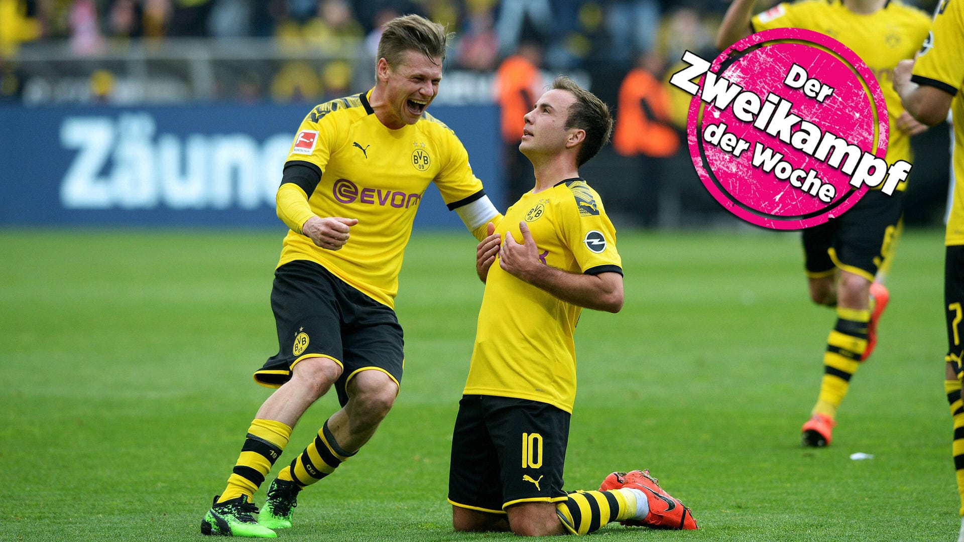 Die Stars Lukasz Piszczek (l.) und Mario Götze jubeln: Der BVB träumt noch vom ersten Titel seit 2012.