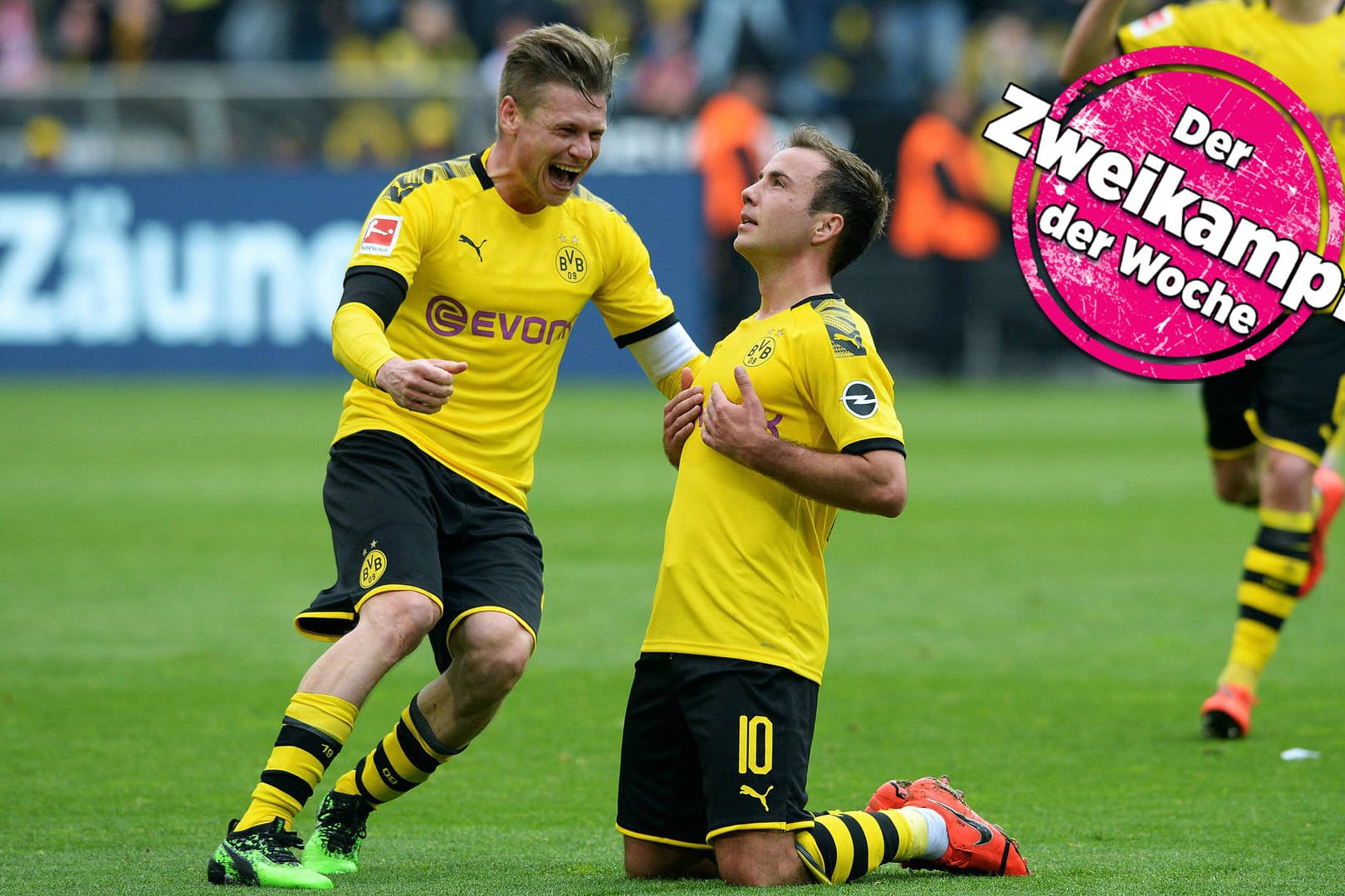 Die Stars Lukasz Piszczek (l.) und Mario Götze jubeln: Der BVB träumt noch vom ersten Titel seit 2012.