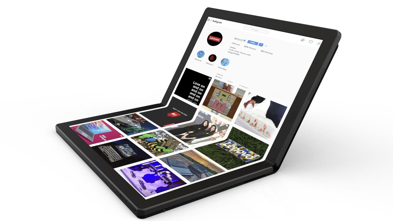 Lenovo stellt ein Notebook mit einem faltbaren Display vor: Ultraflexible Bildschirme können nicht nur in Smartphones, sondern auch in tragbaren Computern verbaut werden.