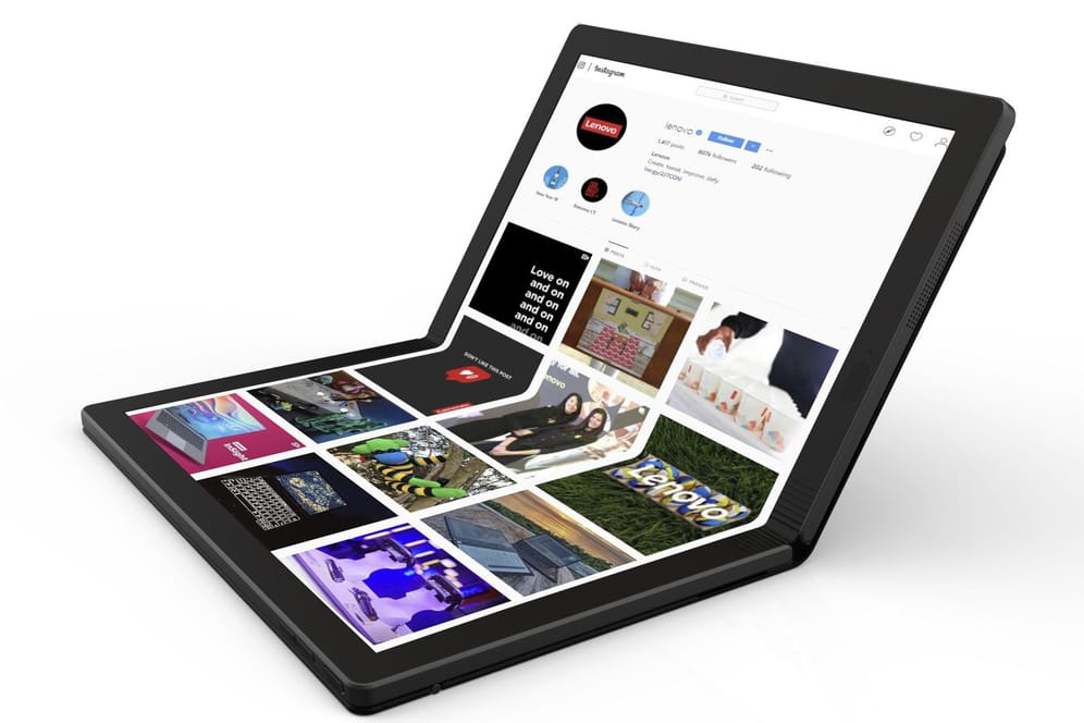 Lenovo stellt ein Notebook mit einem faltbaren Display vor: Ultraflexible Bildschirme können nicht nur in Smartphones, sondern auch in tragbaren Computern verbaut werden.