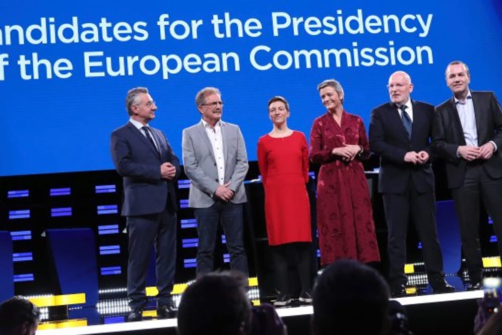 AJan Zahradil, Nico Cue, Ska Keller, Margrethe Vestager, Frans Timmermans und Manfred Weber: Die Spitzenkandidaten der Europawahl debattieren im EU-Parlament.