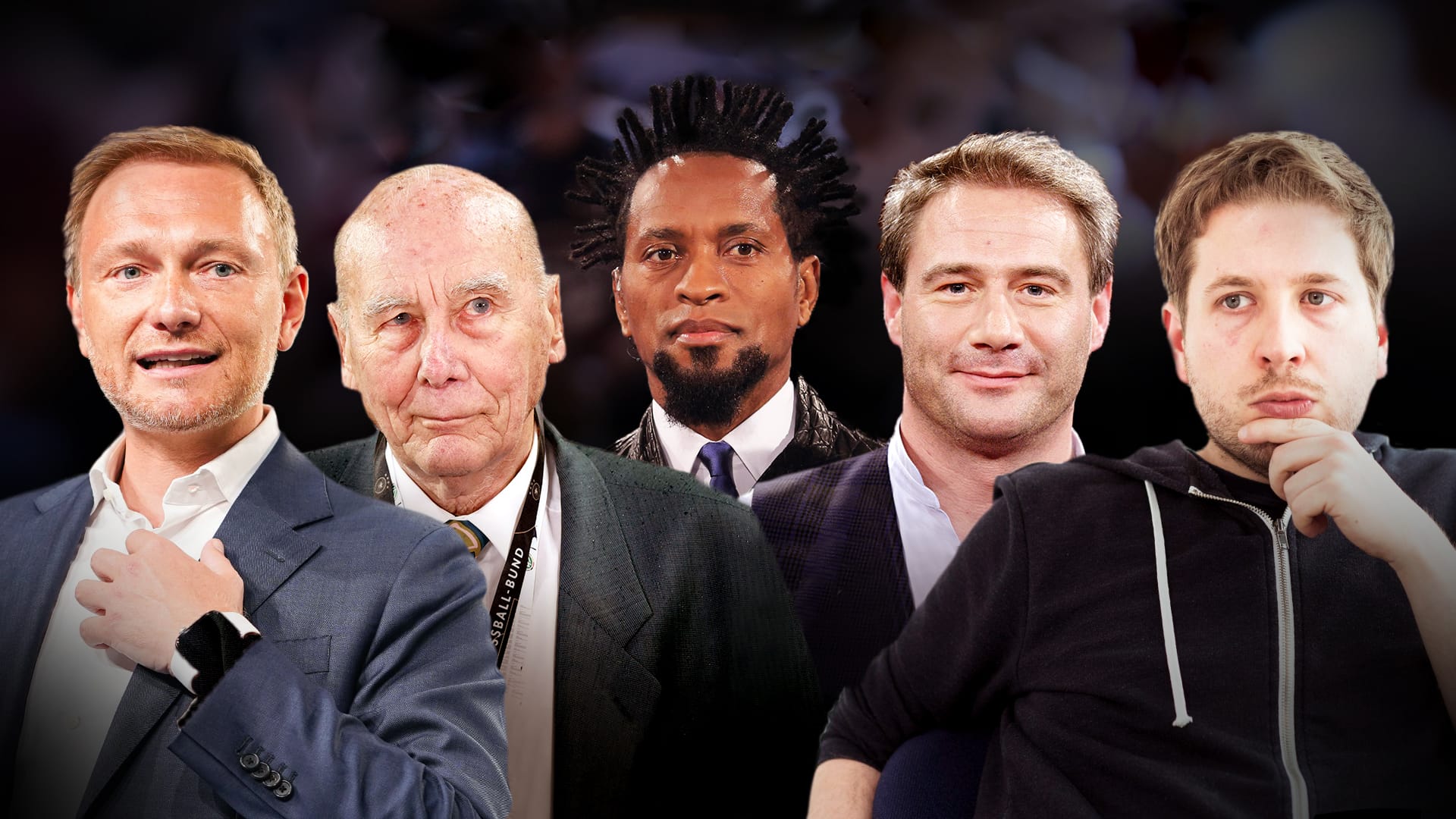 Tippen den deutschen Meister: Christian Lindner, Horst Eckel, Zé Roberto, Sasha, Kevin Kühnert.