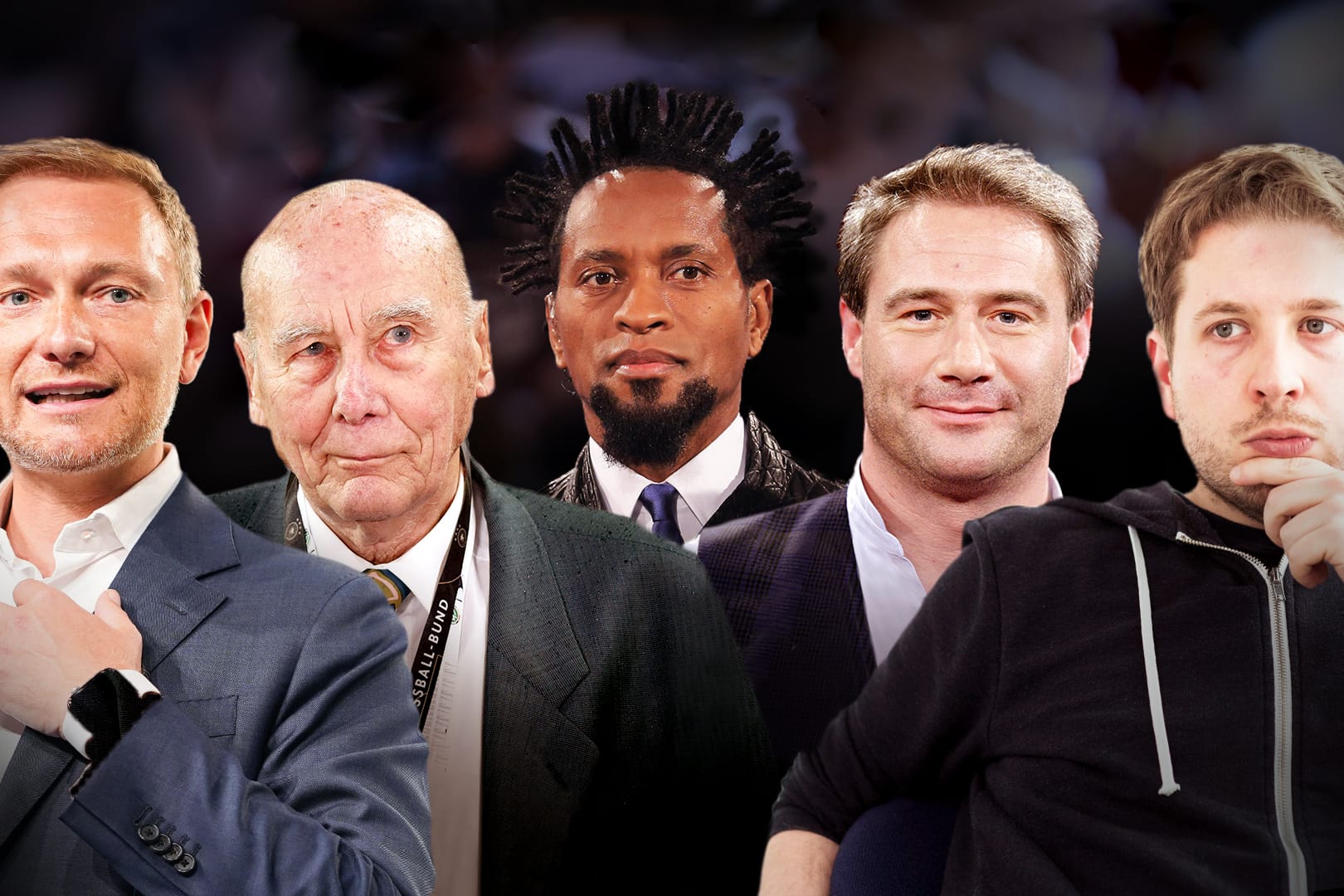 Tippen den deutschen Meister: Christian Lindner, Horst Eckel, Zé Roberto, Sasha, Kevin Kühnert.