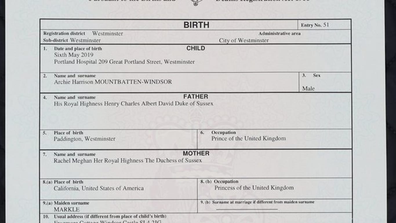 Die Geburtsurkunde von Baby Archie enthüllt neue Details.