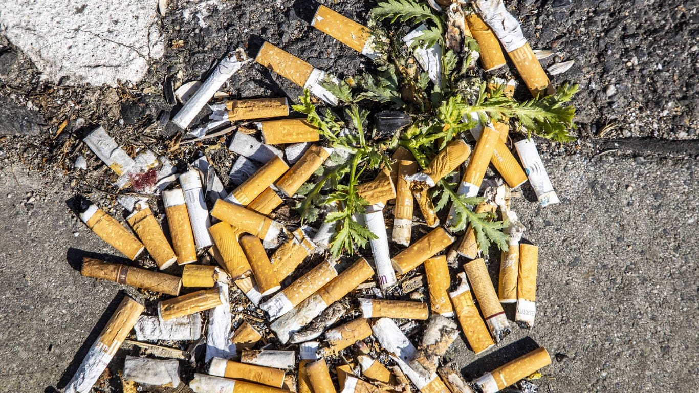 Zigarettenkippen auf der Straße: Eine Berliner Initiative fordert ein Pfandsystem für Zigarettenfilter. (Symbolbild)