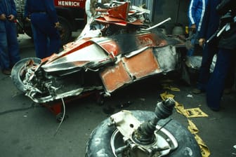 Die Reste des Wagens, mit dem Niki Lauda 1976 beim Rennen auf dem Nürburgring schwer verunglückte.