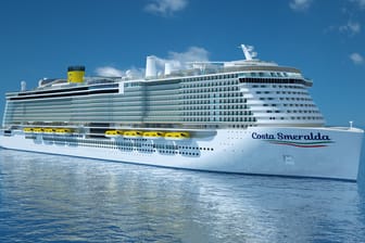 Computergrafik zeigt das Kreuzfahrtschiff "Costa Smeralda" der Costa-Gruppe: Das nur mit verflüssigtem Erdgas (LNG) betriebene Kreuzfahrtschiff wird derzeit auf der Meyer-Werft im finnischen Turku fertiggestellt.