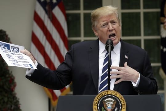 Donald Trump, Präsident der USA, spricht im Rosengarten des Weißen Hauses.