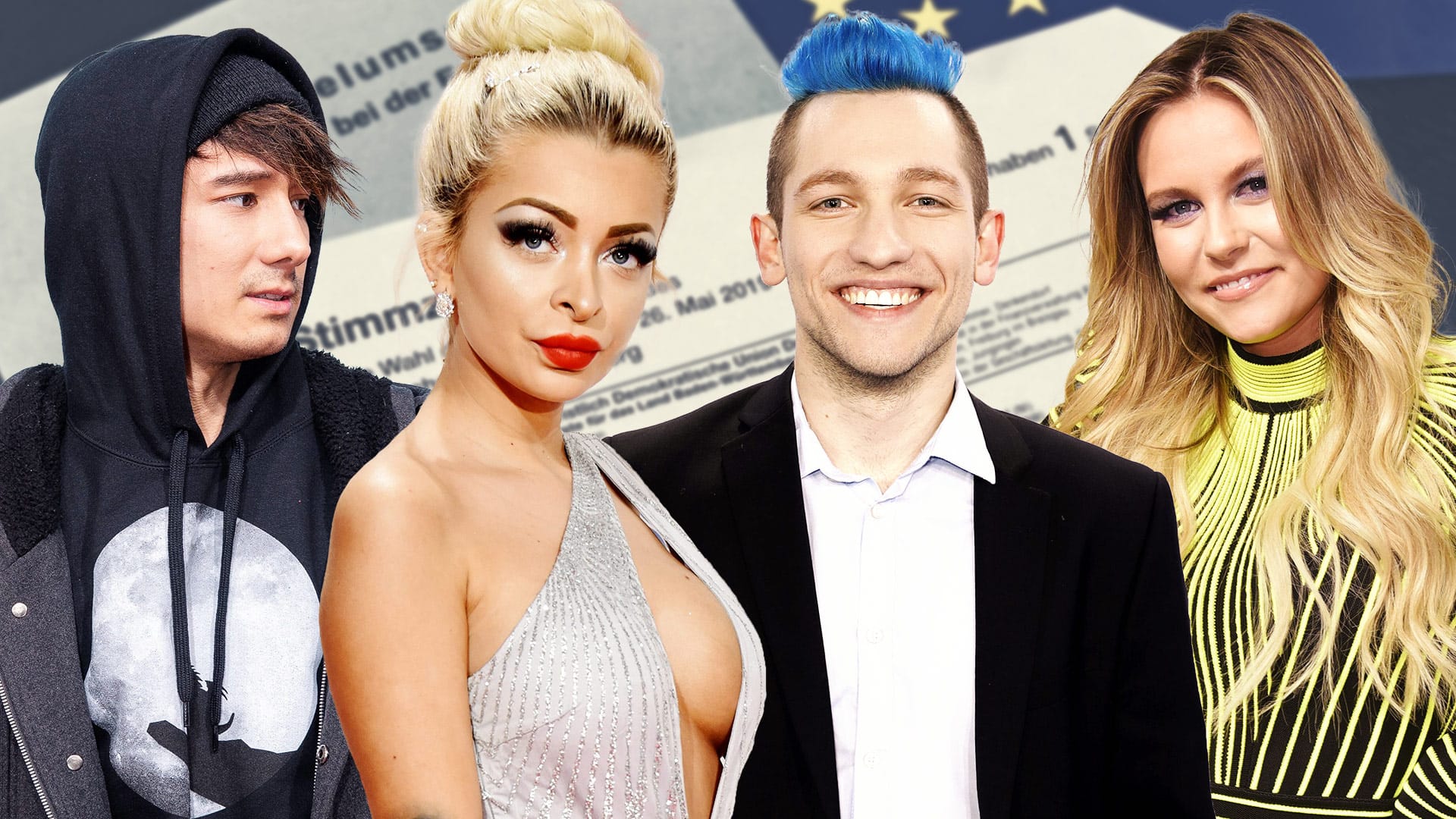 Gemeinsam gegen Union, SPD und AfD: Die Influencer v.l. Julien Bam, Katja Krasavice, Rezo und Dagi Bee.