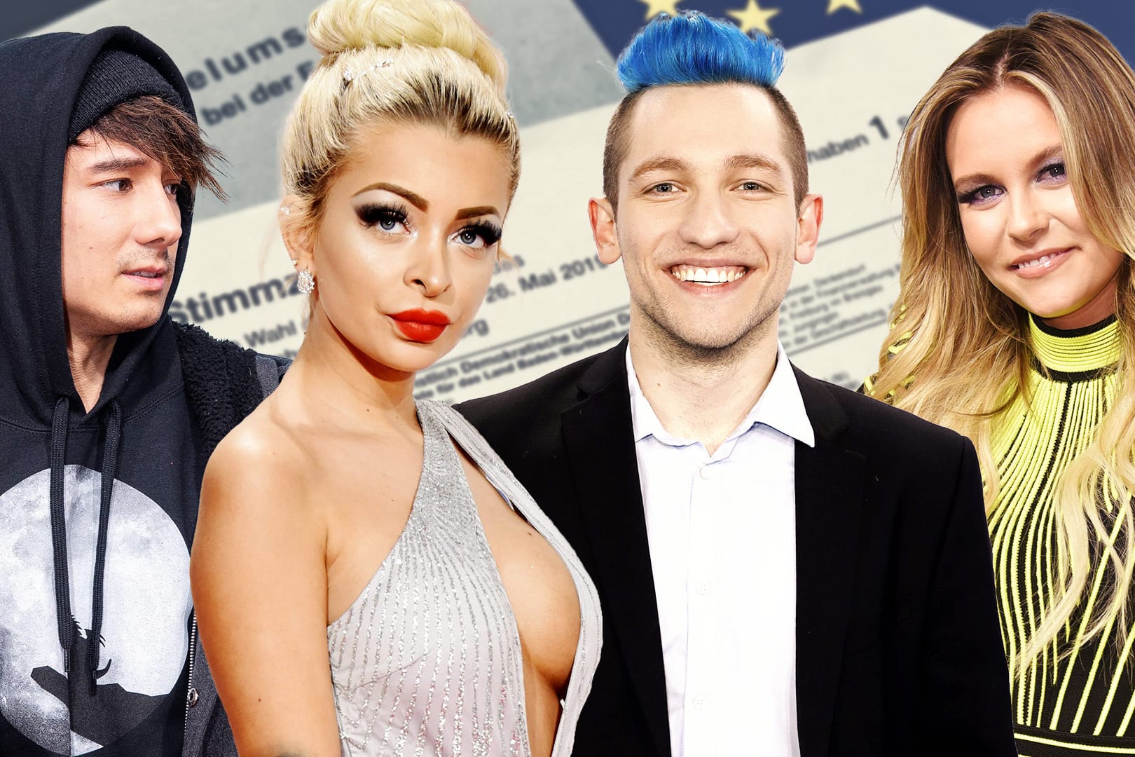 Gemeinsam gegen Union, SPD und AfD: Die Influencer v.l. Julien Bam, Katja Krasavice, Rezo und Dagi Bee.