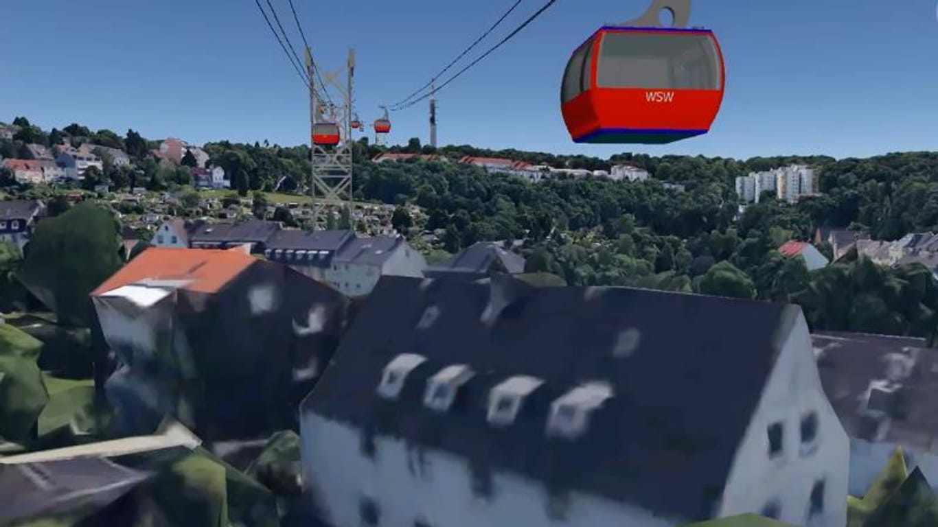Eine Animation zeigt, wie die Seilbahn über Wuppertal aussehen könnte
