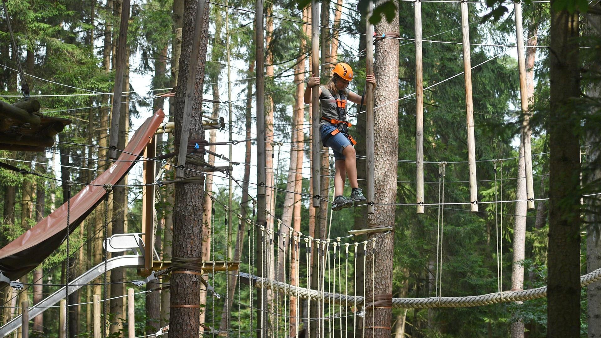 Besucher im Klettergarten: Ein Mann ist bei einem tiefen Sturz schwer verletzt worden. (Symbolbild) Besucher im Klettergarten: Ein Mann ist bei einem tiefen Sturz schwer verletzt worden. (Symbolbild)