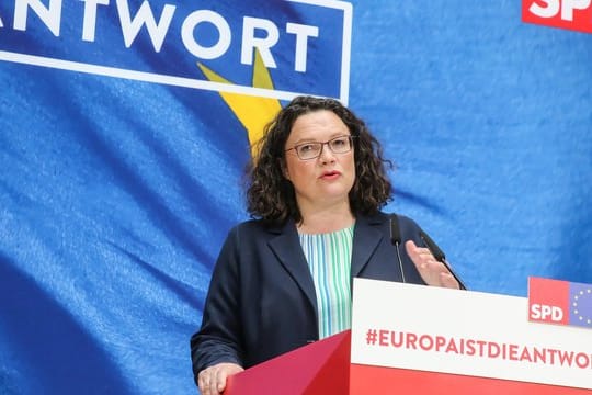 Andrea Nahles bei einer Pressekonferenz zu den Ergebnissen der Europawahl.