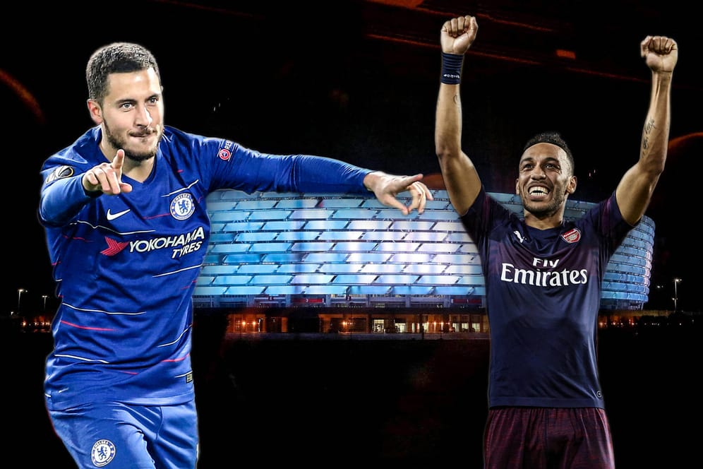 Topstars in Baku unter sich: Eden Hazard (FC Chelsea) und Pierre-Emerick Aubameyang (FC Arsenal).