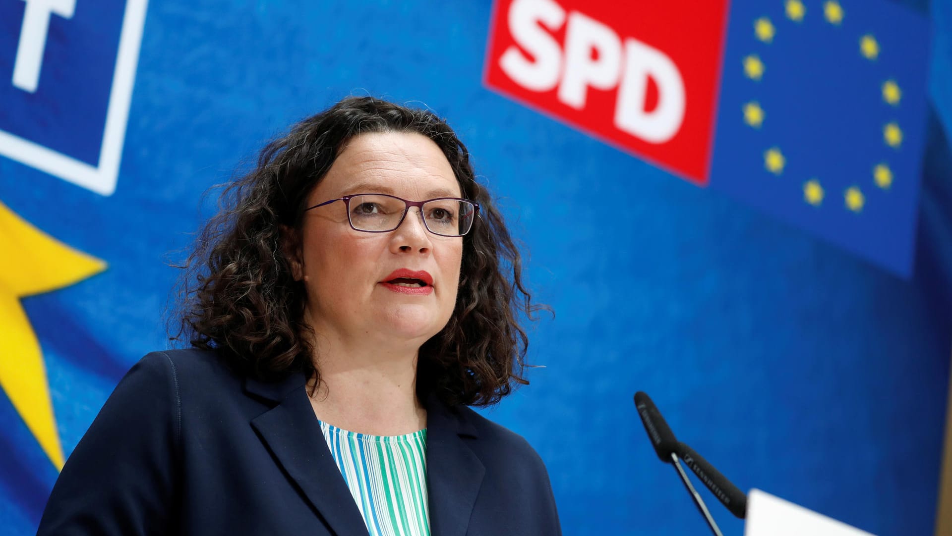 SPD-Chefin Andrea Nahles am Abend der Europawahl am 26. Mai: "Dass es nicht funktioniert, sieht man am Beispiel von CDU-Chefin Kramp-Karrenbauer".