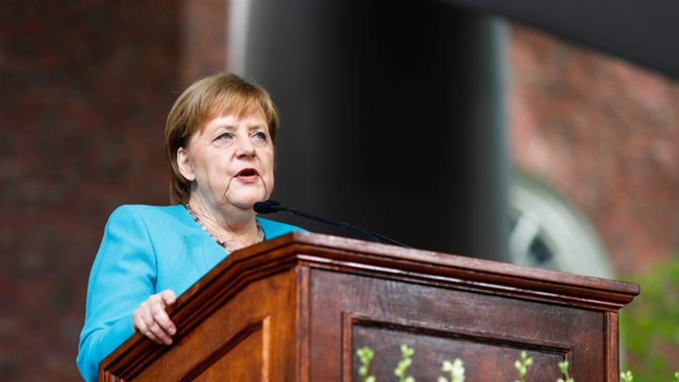 Bundeskanzlerin Angela Merkel während ihrer Rede an der Harvard Universität.
