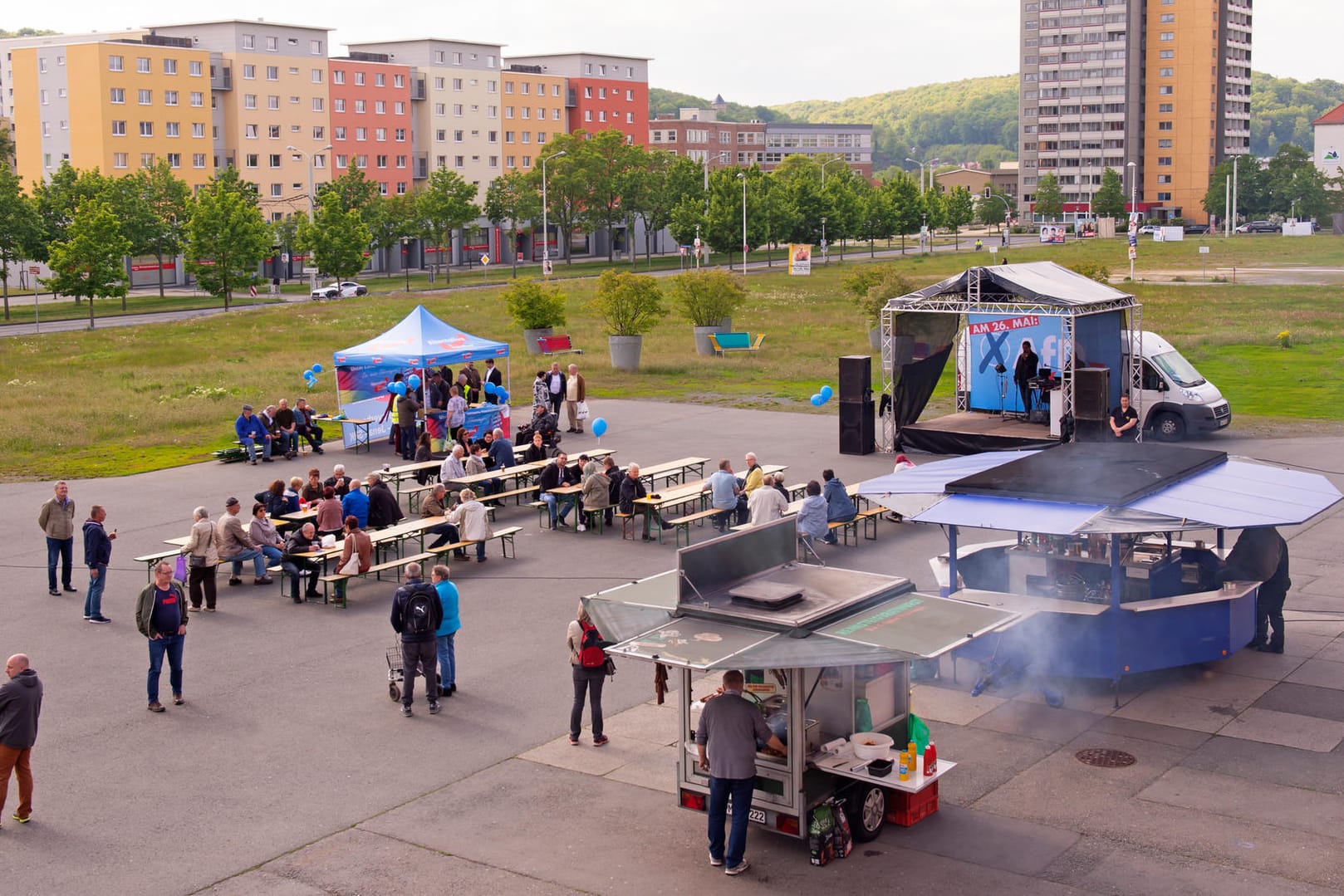 Eine AfD-Wahlkampfveranstaltung in Gera: In der Stadt in Thüringen erreichte die rechte Partei knapp 29 Prozent.