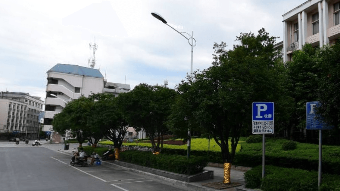 Vor einem früheren Regierungsgebäude: Auf einem flachen Mäuerchen an eine Hecke sitzt Howey Ou inzwischen täglich im Schulstreik für das Klima. Das Foto ist ein Screenshot aus dem chinesischen Dienst Baidu.