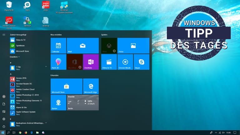 Windows 10 Startbildschirm: Die Objekte auf dem Desktop lassen sich mit einem Trick verbergen.