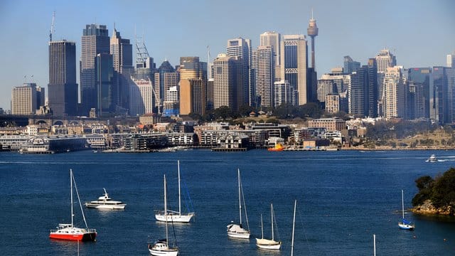 Blick auf die Skyline des Central Business Districts von Sydney. Blick auf die Skyline des Central Business Districts von Sydney.